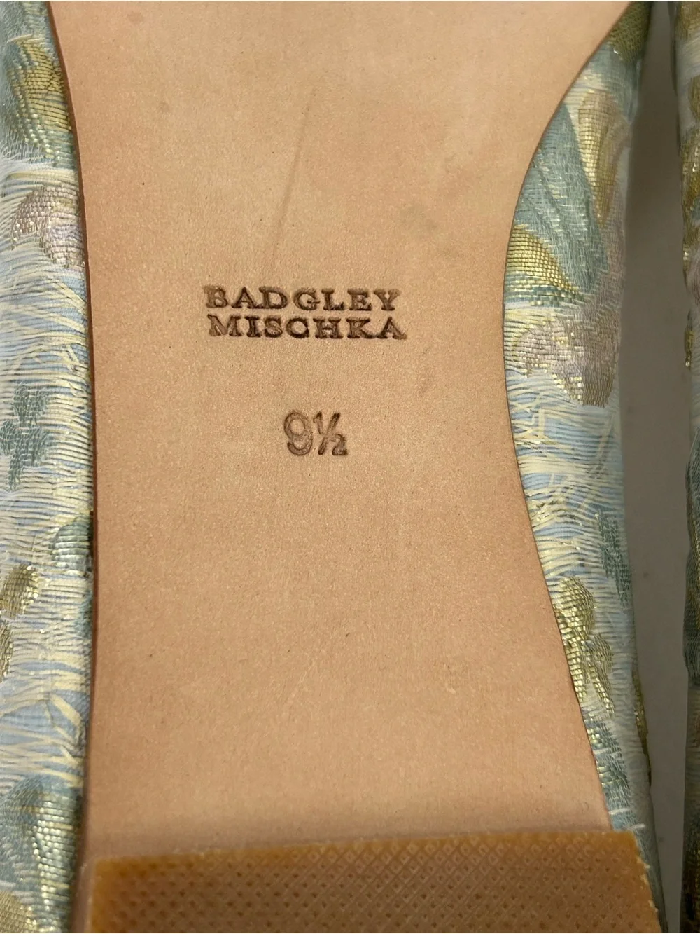 Badgley Mischka Jeweled Pointed-Toe Flats in Pale Gold and Light Blue Size 9.5